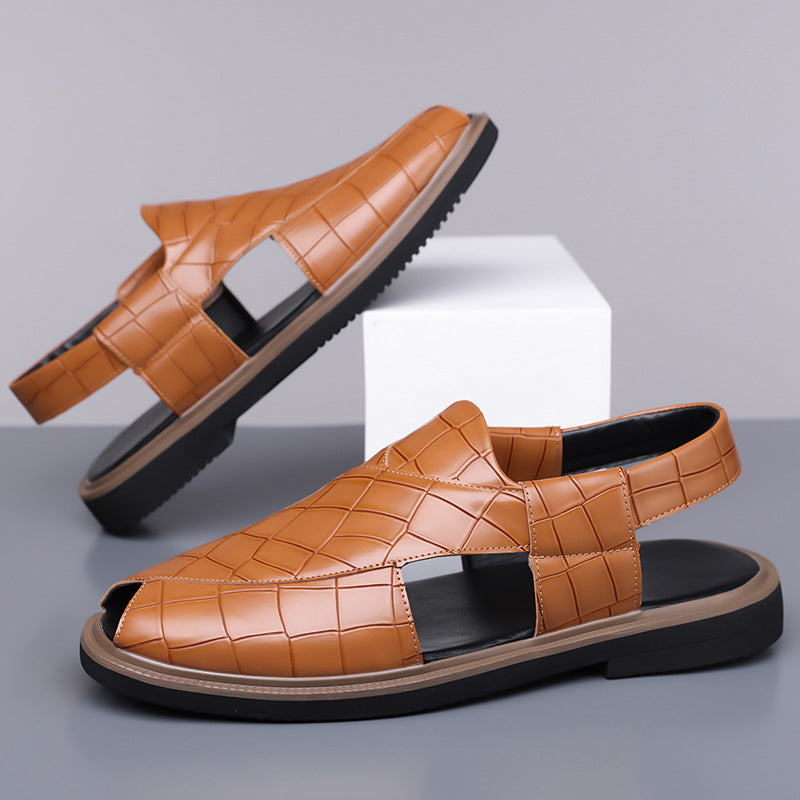 Paolo Leather Sandals in Brown — woven closed-toe fisherman sandal