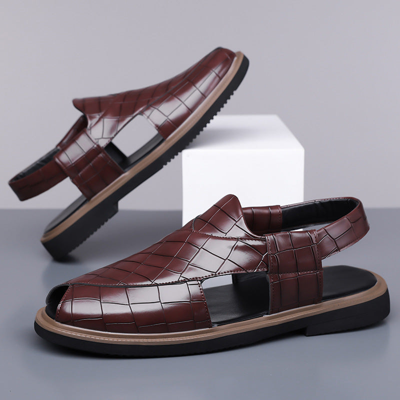 Paolo Leather Sandals in Dark Brown — woven closed-toe fisherman sandal