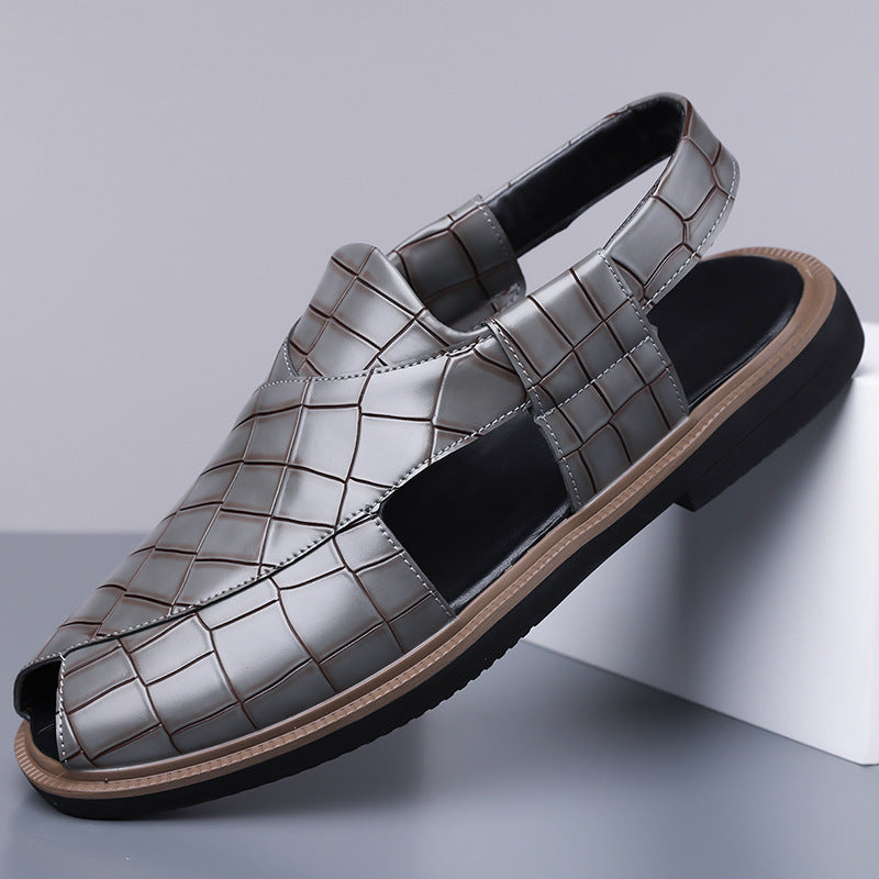 Paolo Leather Sandals in Gray — woven closed-toe fisherman sandal