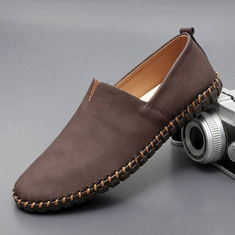 Cesare Leather Espadrilles in Brown — soft leather slip-on with reinforced stitching