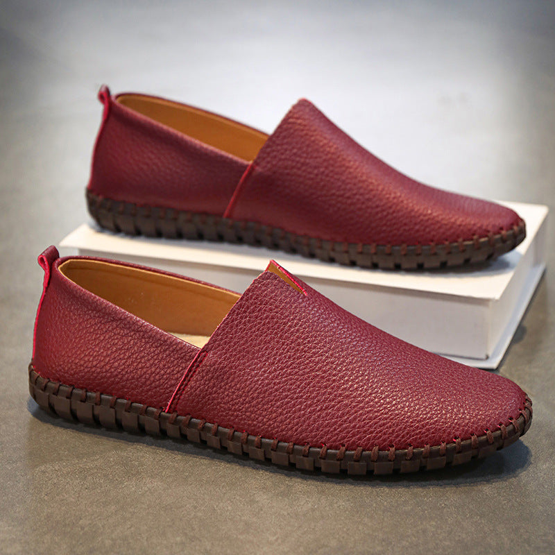 Cole Leather Espadrilles in Burgundy — men's slip-on leather shoe with hand-stitched sole