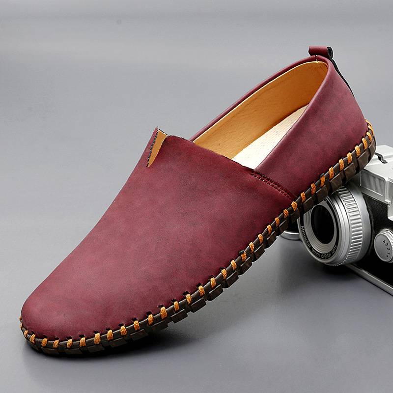 Cesare Leather Espadrilles in Dark Red — soft leather slip-on with reinforced stitching