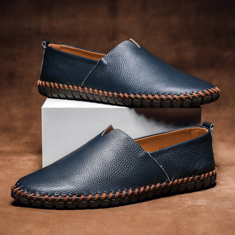Pierce Moccasin Loafers in Navy Blue — men's slip-on leather loafers