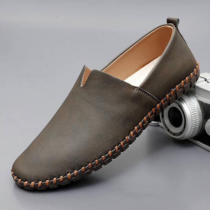 Cesare Leather Espadrilles in Olive — soft leather slip-on with reinforced stitching