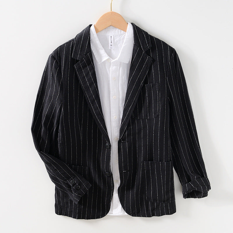 Alessio Linen Jacket in Black — men's pinstripe linen blazer