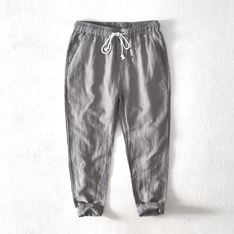 Fabio Linen Joggers in Gray — striped tapered linen jogger