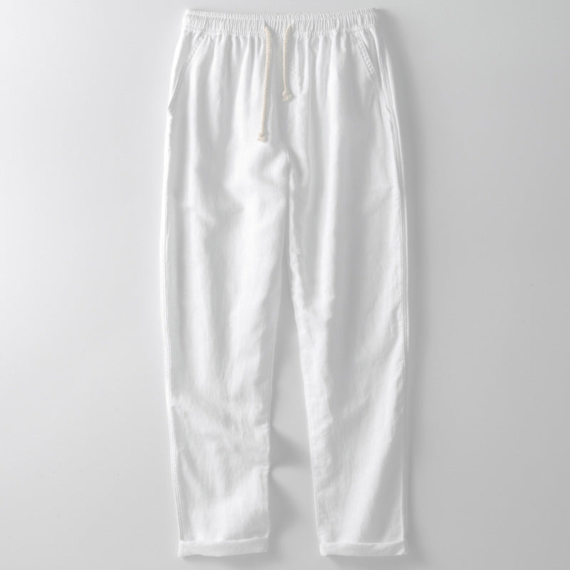 Reid Linen Pants in White — lightweight linen drawstring pants