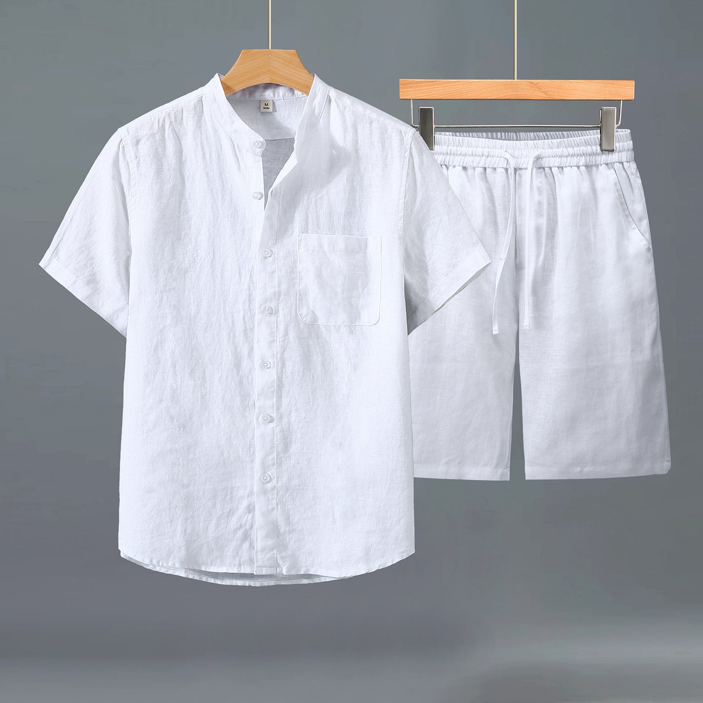 Valerio Linen Set in White — linen shirt and shorts set