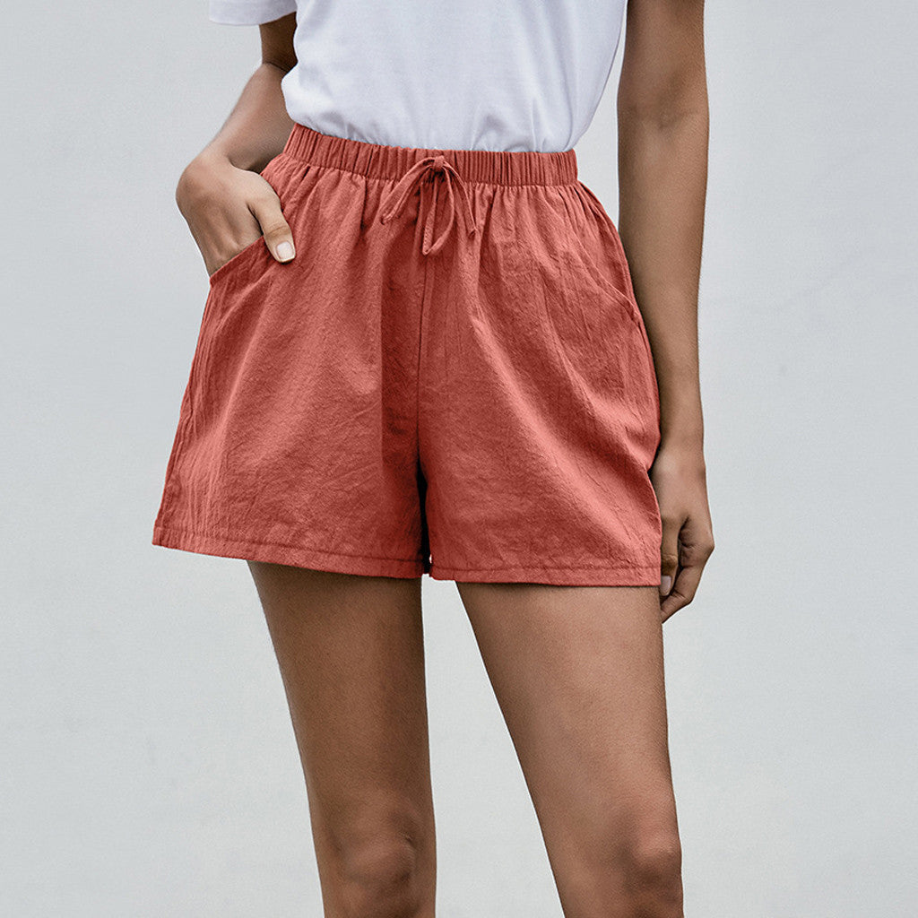 Adelaide Linen Shorts in Dark Orange — Women's drawstring linen summer shorts