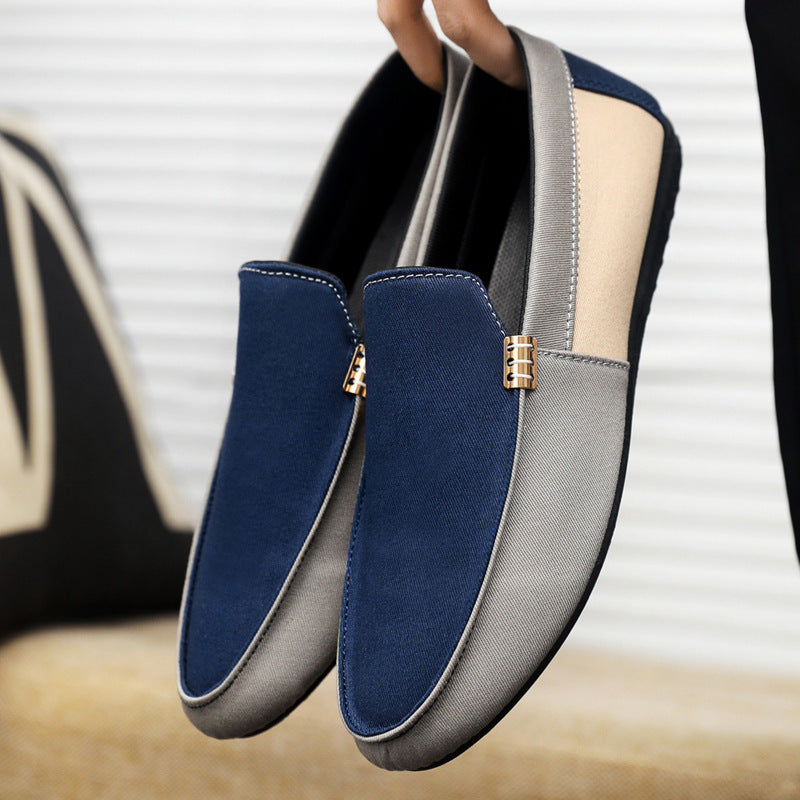 Enzo Canvas Loafers in Gray — colorblock slip-on driving loafer