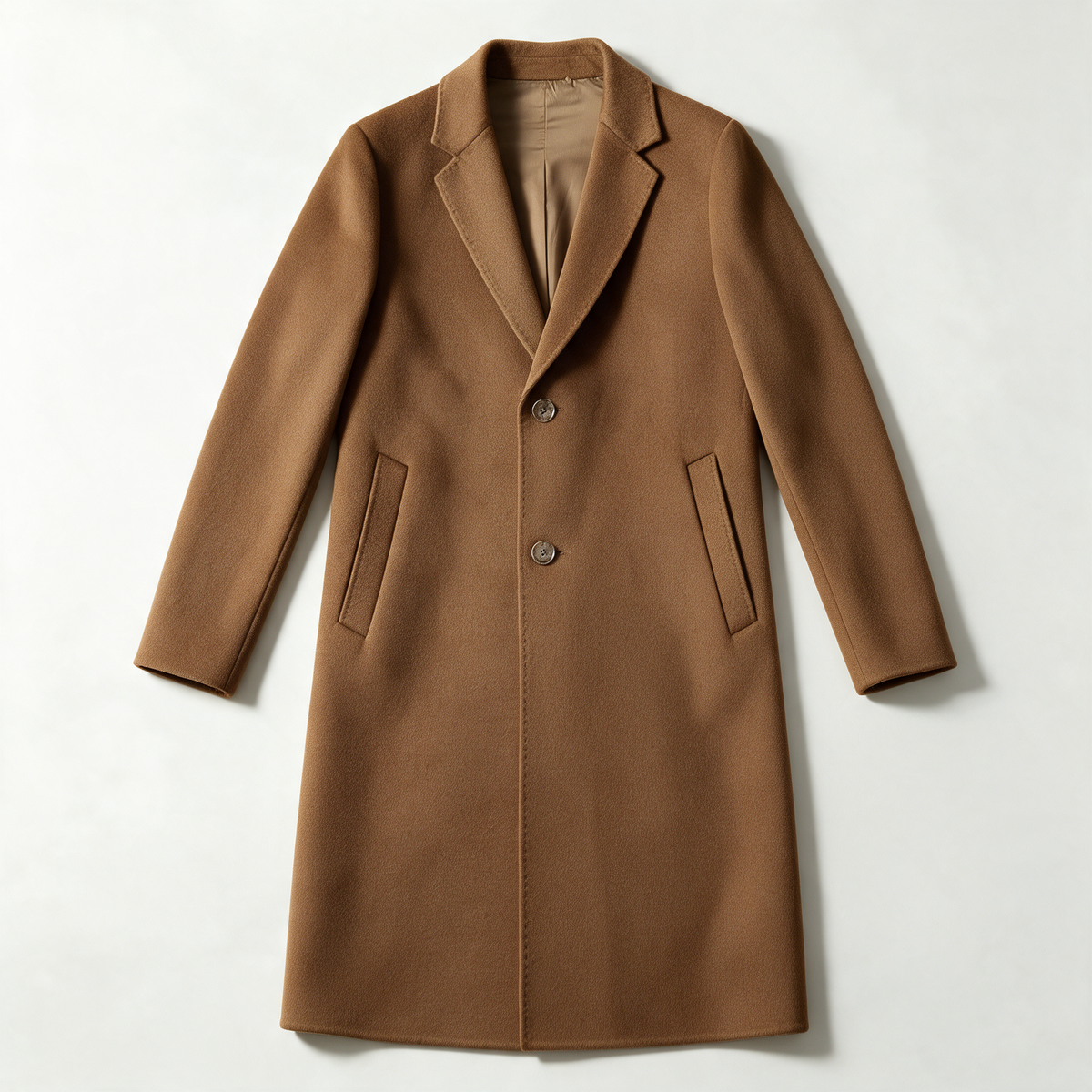 Everett Notched Overcoat in Light Brown — front flat lay