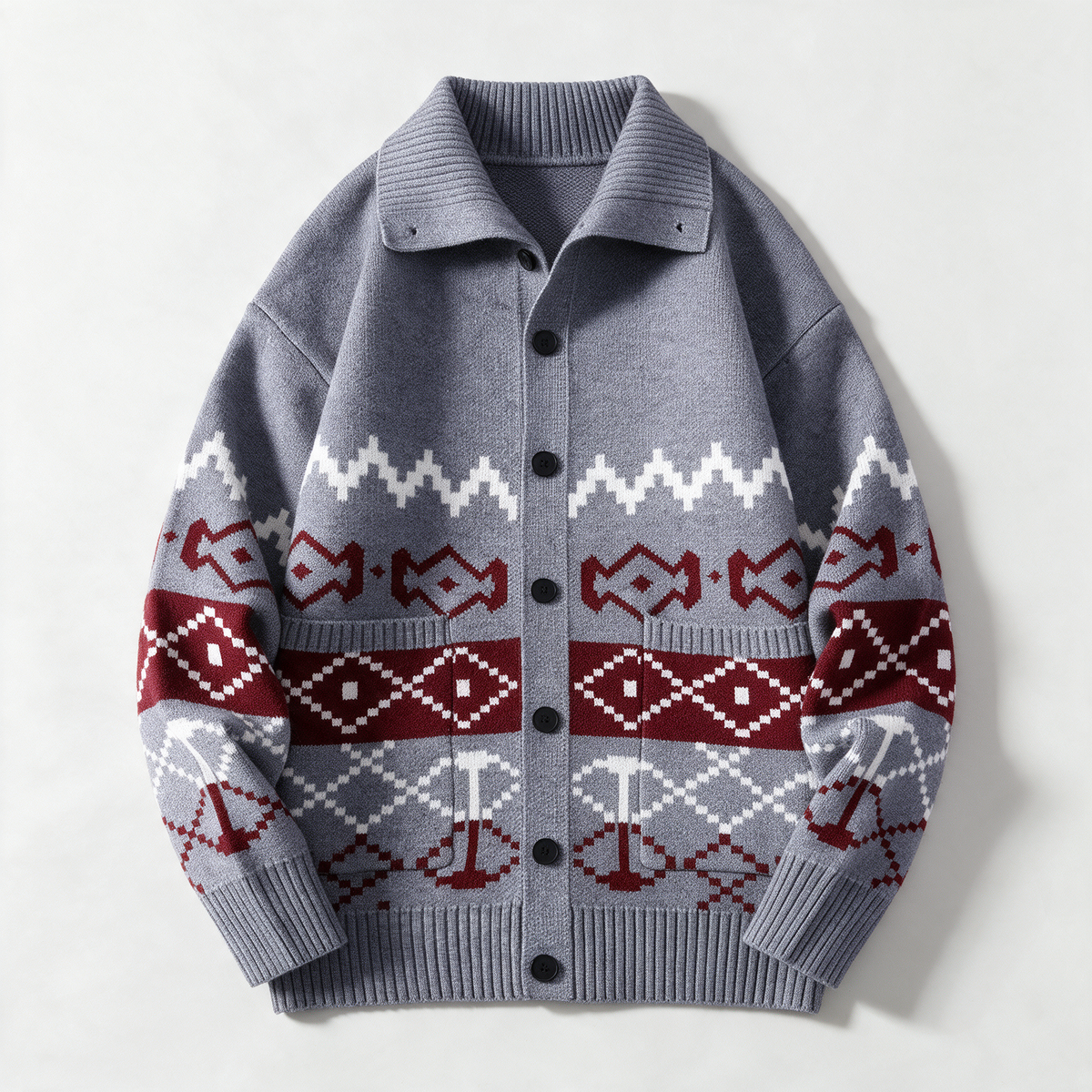 Callum Knit Cardigan in Gray — front flat lay