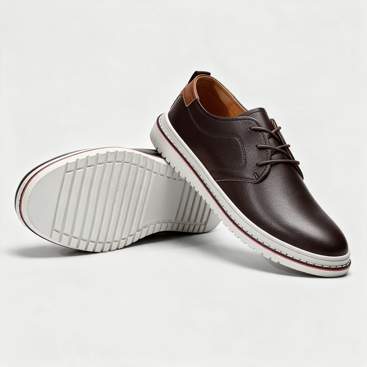 Wells Derby Shoes in Dark Brown — pebbled leather derby shoe with a cushioned white sole
