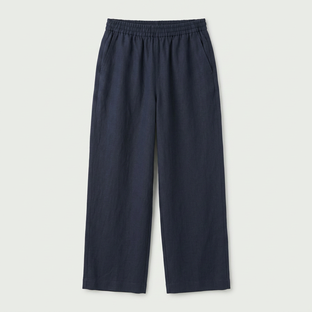 Isla Linen Pants in Navy Blue — women's wide-leg linen pants with a relaxed drape and elastic waist