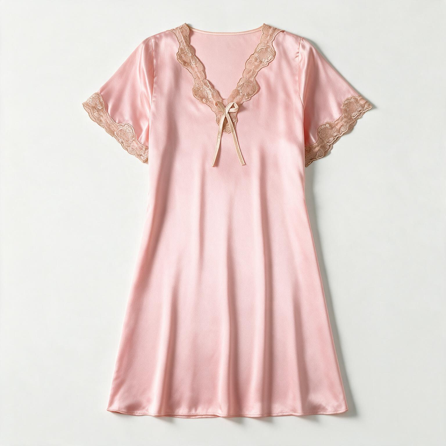 Selina Satin Nightgown — women's silky satin lace-trim nightgown with bow