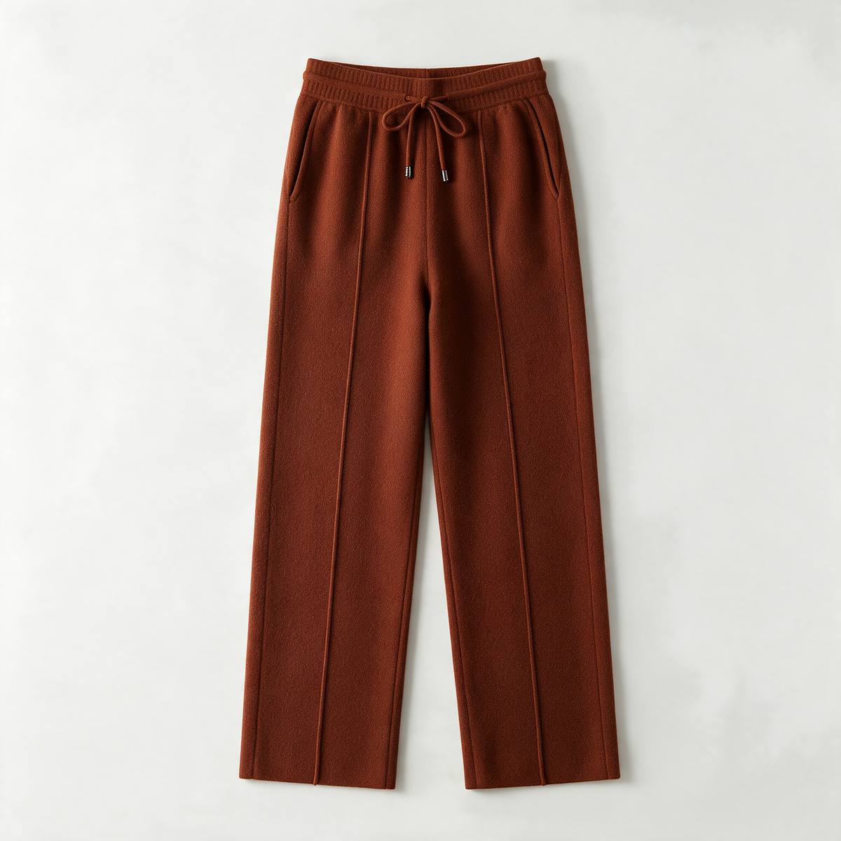 Margot Cashmere Trousers in Dark Orange — knit wide-leg pants with drawstring waist