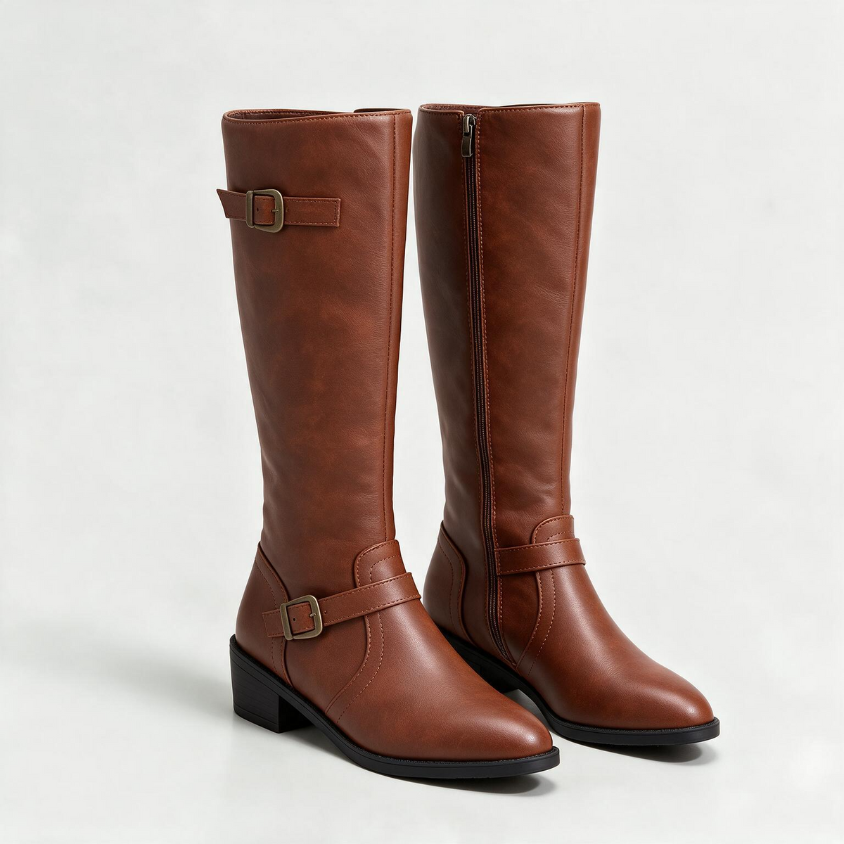 Delia Knee-High Boots — women's leather knee-high riding boots with buckle straps