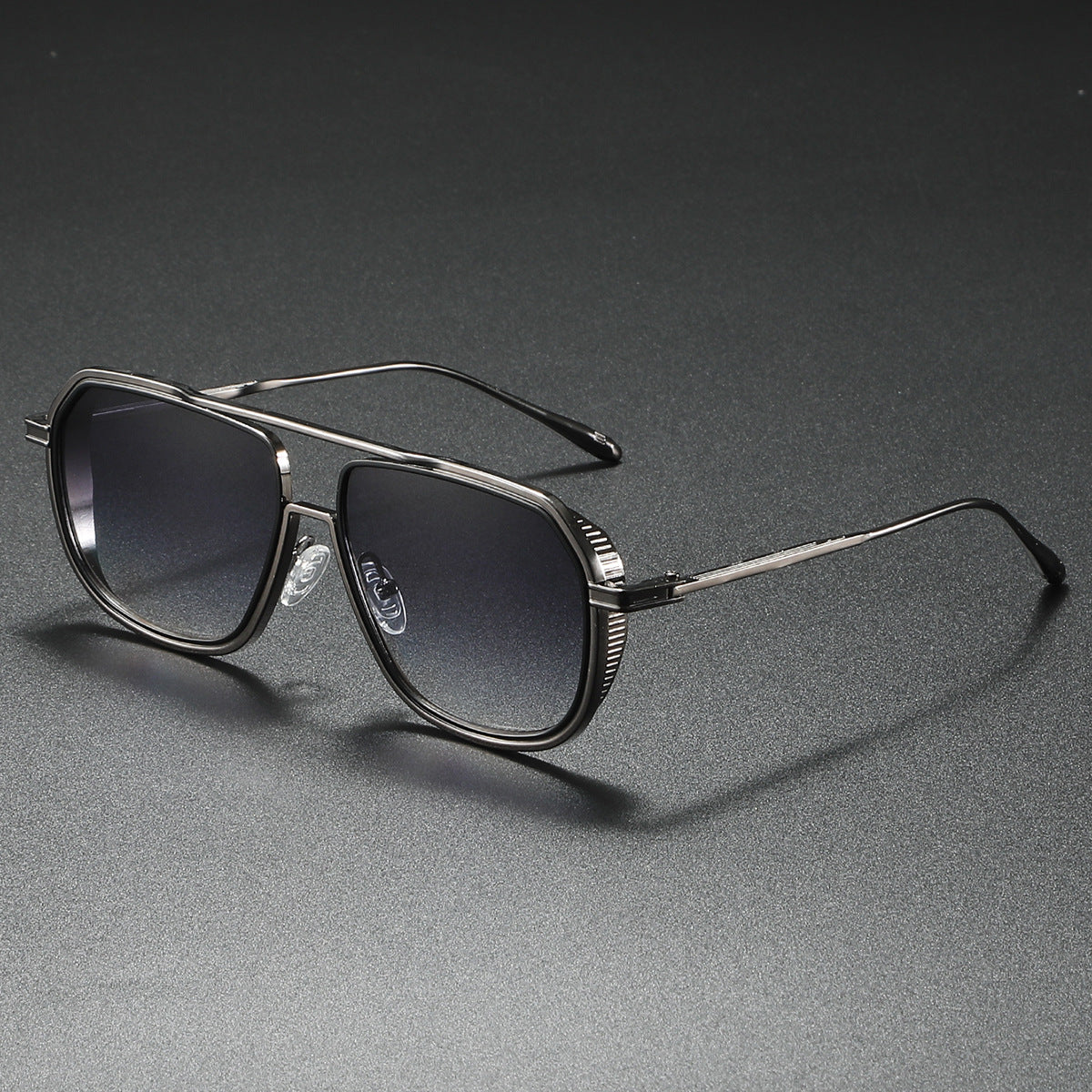 Florian Aviator Sunglasses in Black — men's polished metal aviator eyewear