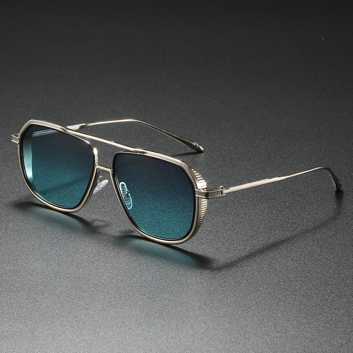 Florian Aviator Sunglasses in Teal — men's polished metal aviator eyewear