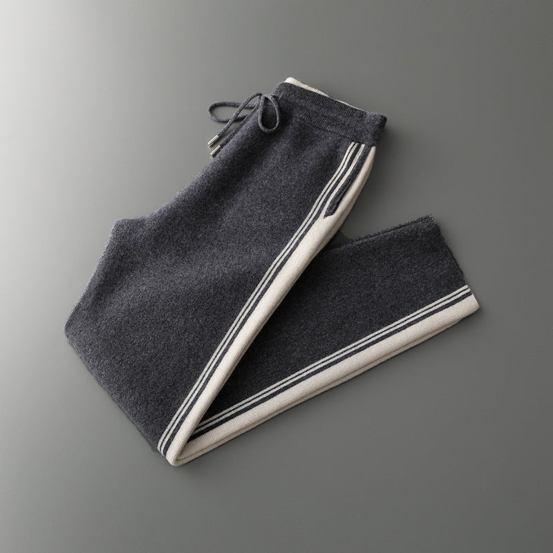 Celeste Cashmere Joggers in Gray — women's cashmere side-stripe joggers