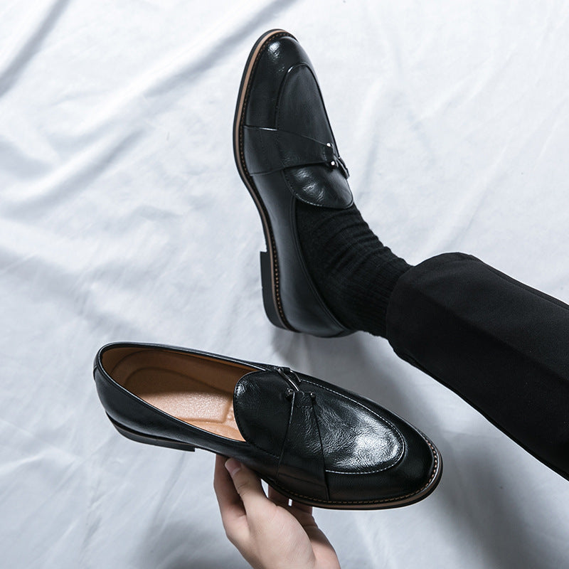Massimo Leather Loafers in Black — hand-finished stitching detail