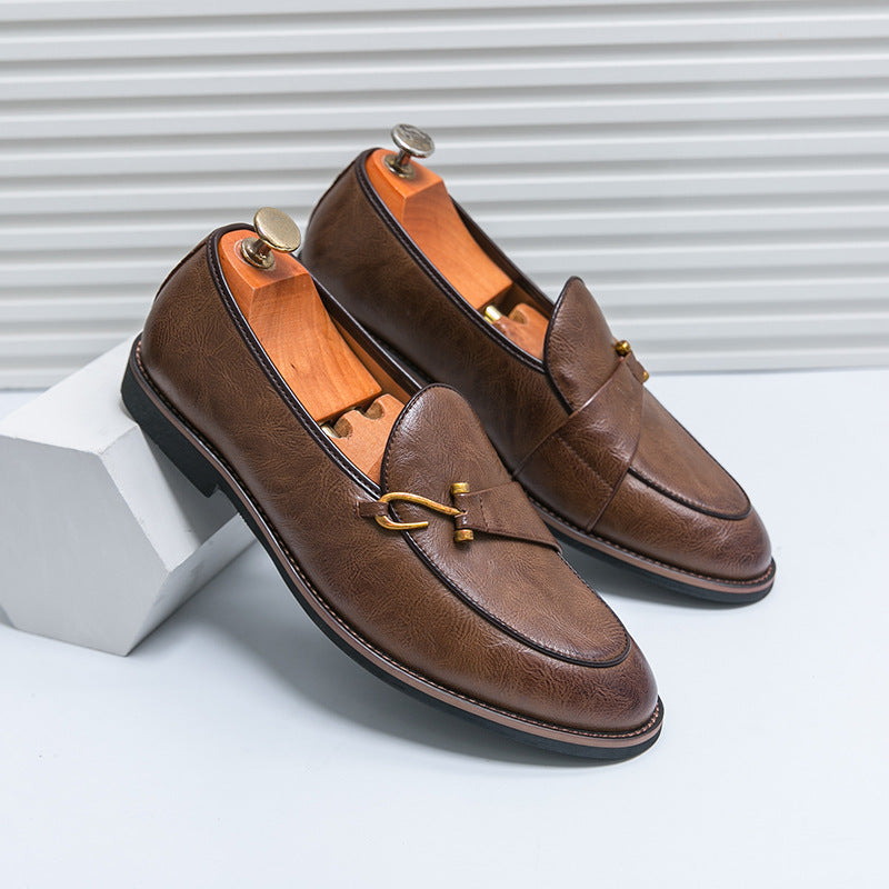 Massimo Leather Loafers in Brown — hand-finished stitching detail