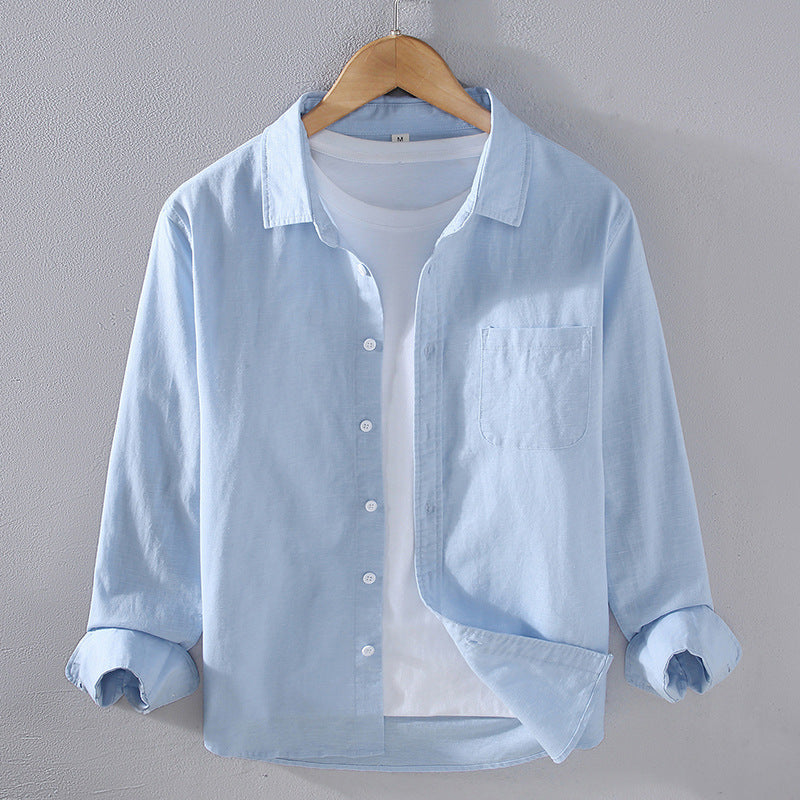 Pietro Linen Shirt in Light Blue — lightweight gossamer linen button-up