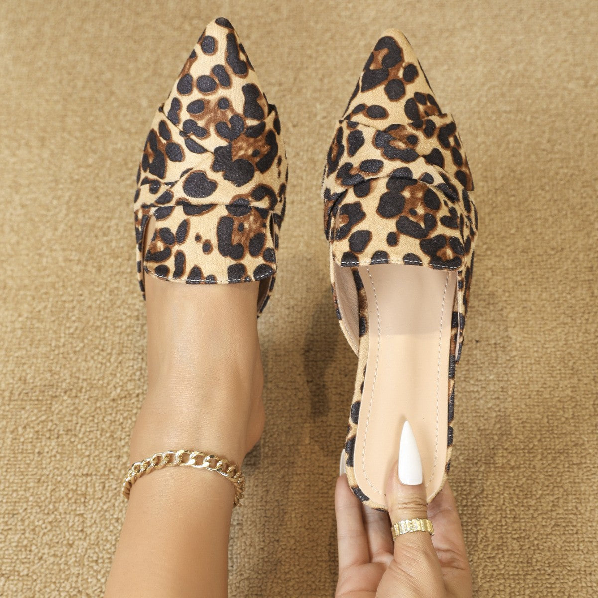 Alexis Leopard Mules in Leopard — soft suede pointed-toe backless mule