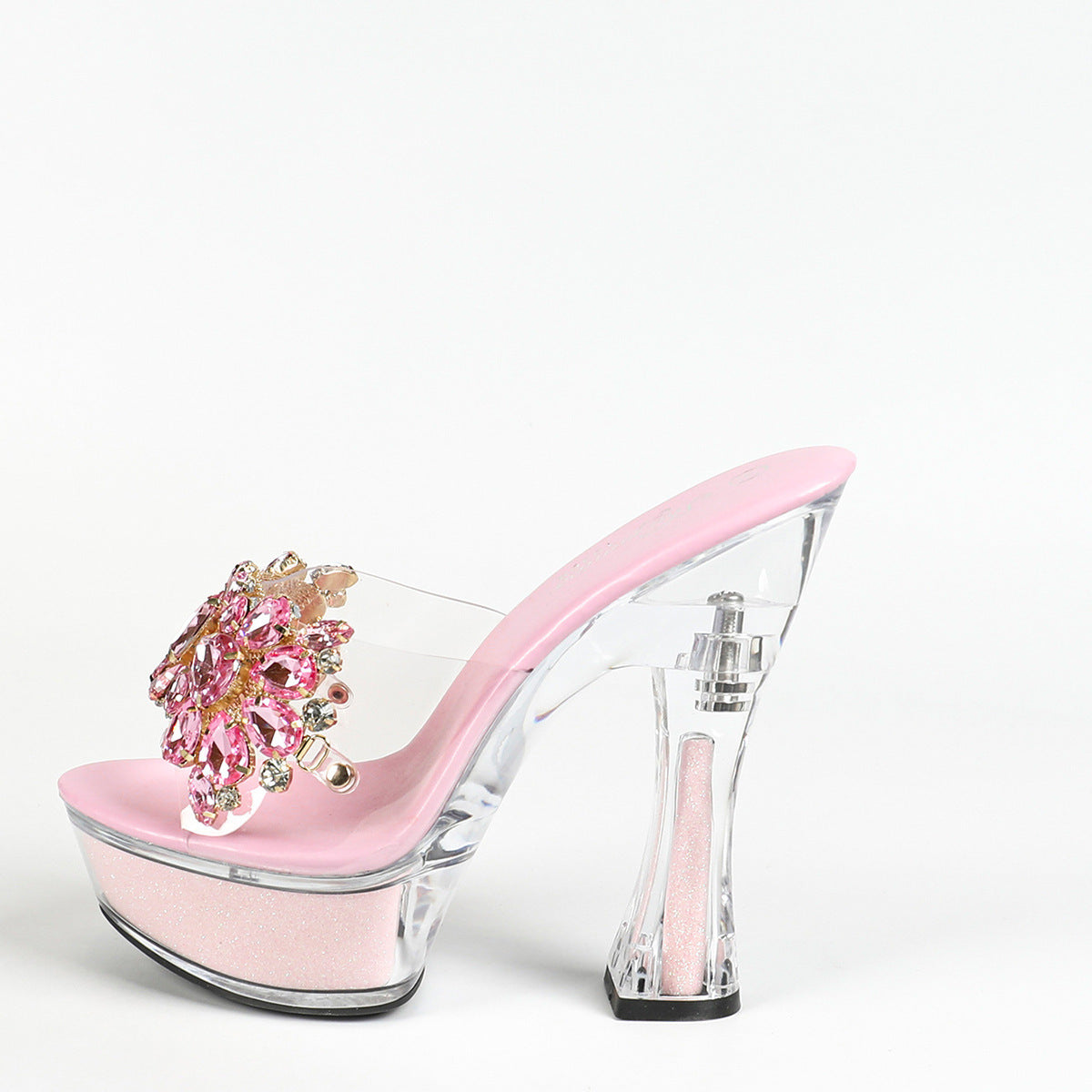 Brielle Platform Heels in Pink — crystal-studded clear platform heels