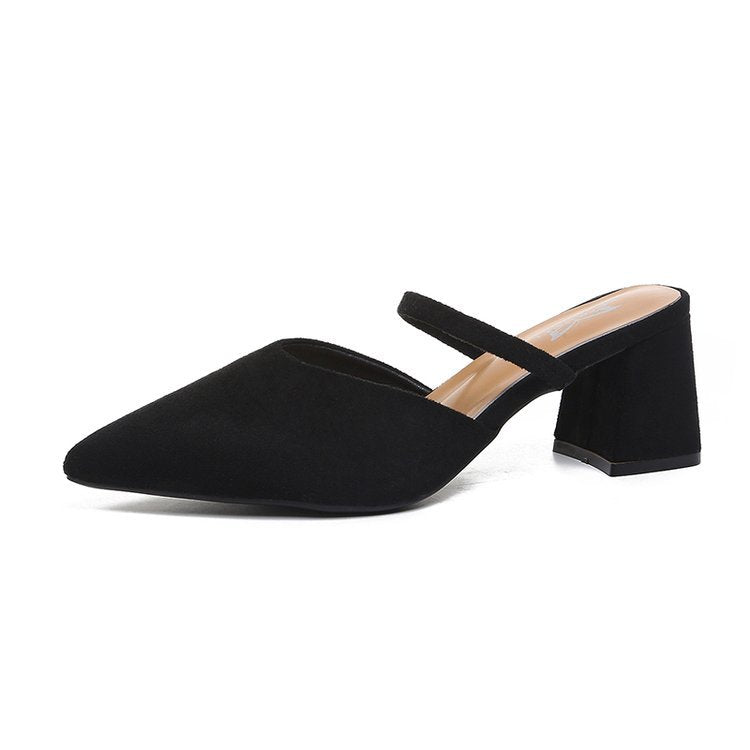 Chloe Pointed Mules in Black — side profile of the backless suede mule