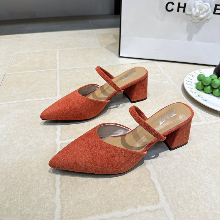 Chloe Pointed Mules in Dark Orange — angled view of the pointed toe and slim instep strap