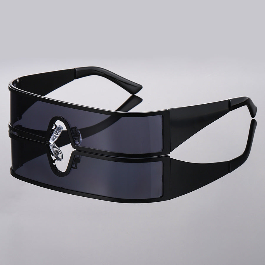 Zane Shield Sunglasses in Gold — wraparound single-lens shield with metal frame
