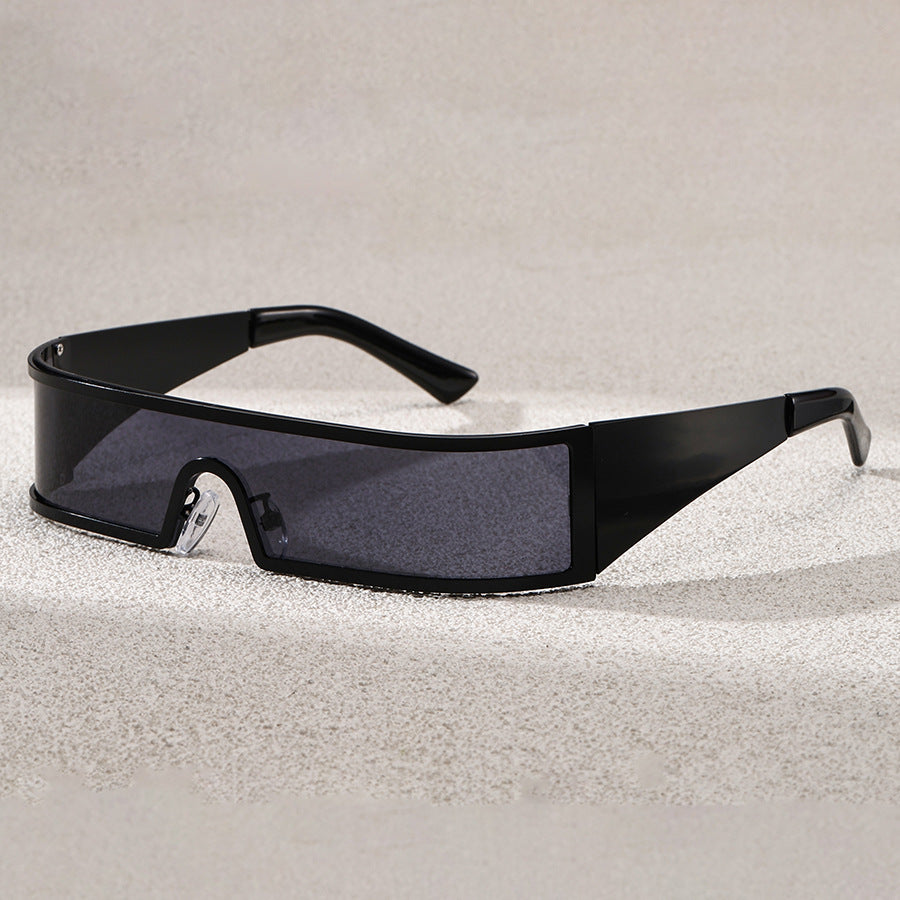 Zane Shield Sunglasses in Brown — wraparound single-lens shield with metal frame