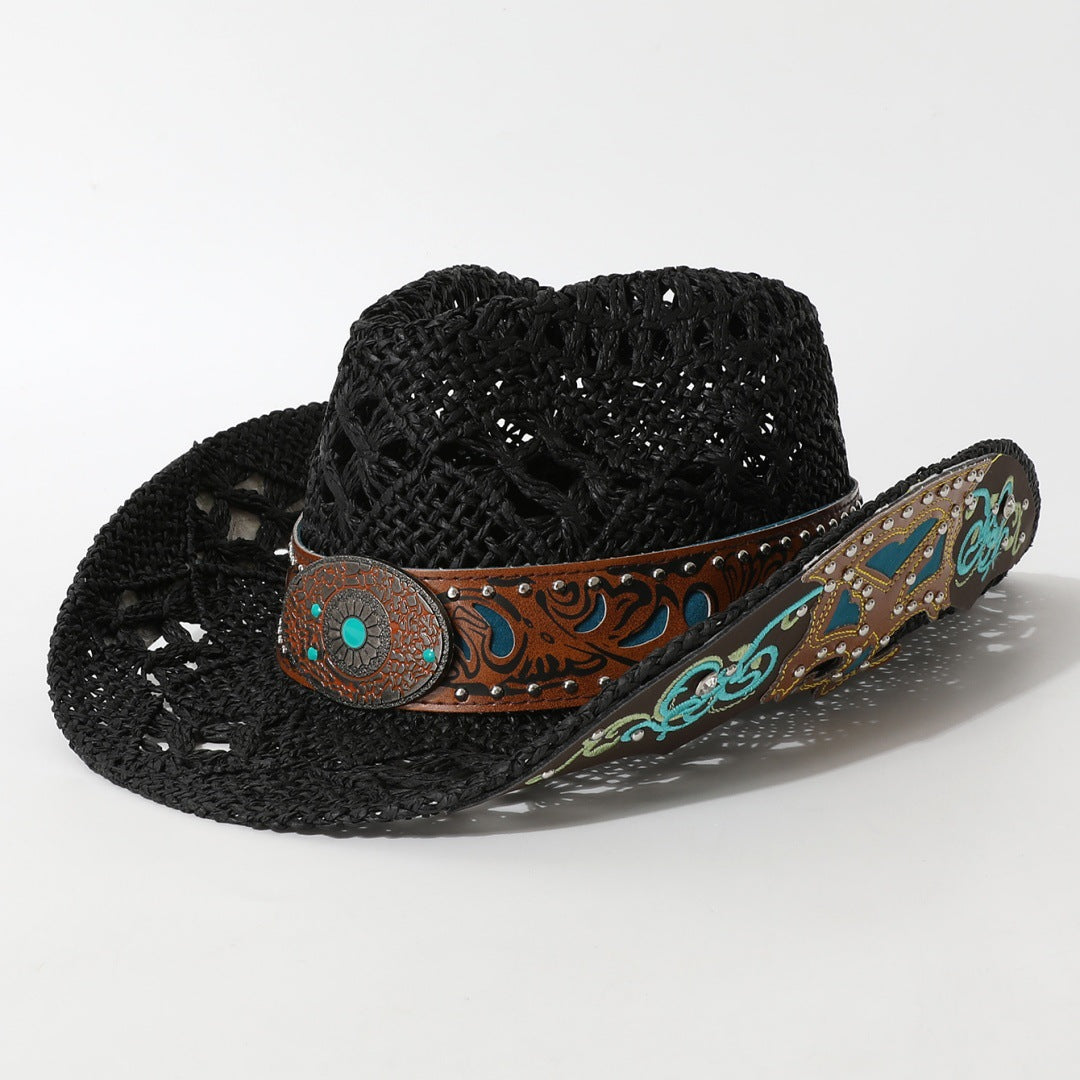Vittoria Straw Hat in Black — sun-bleached woven straw cowboy hat
