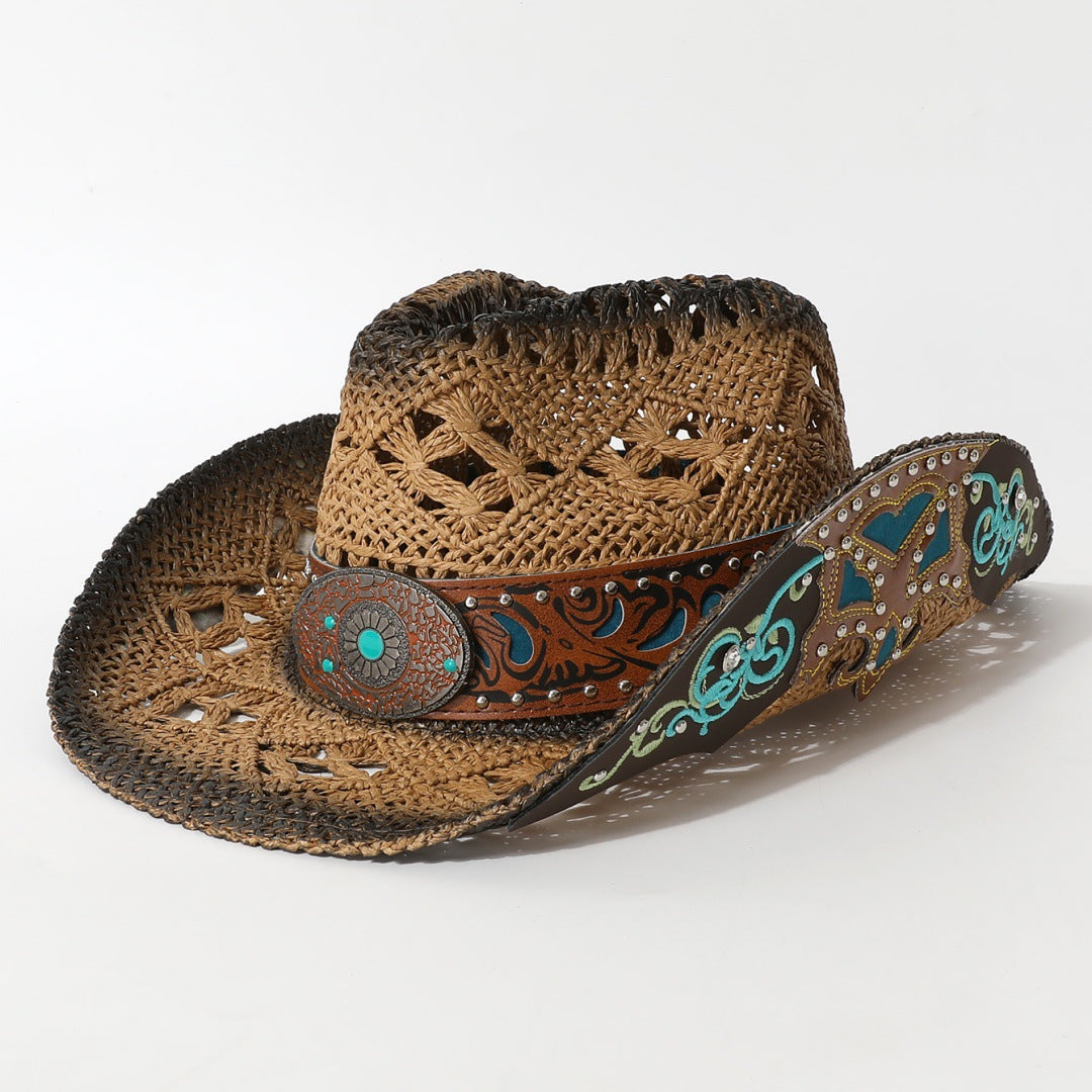 Vittoria Straw Hat in Brown — sun-bleached woven straw cowboy hat