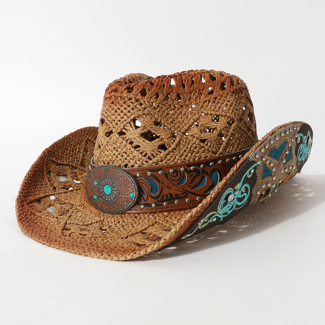 Vittoria Straw Hat in Light Brown — sun-bleached woven straw cowboy hat