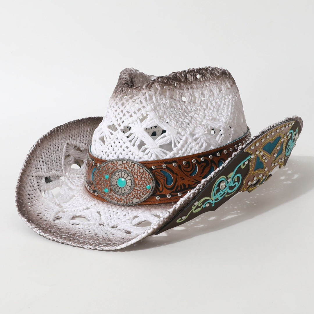 Vittoria Straw Hat in White — sun-bleached woven straw cowboy hat