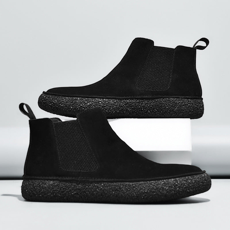 Julian Chelsea Boots in Black — ultra-soft suede slip-on Chelsea boots
