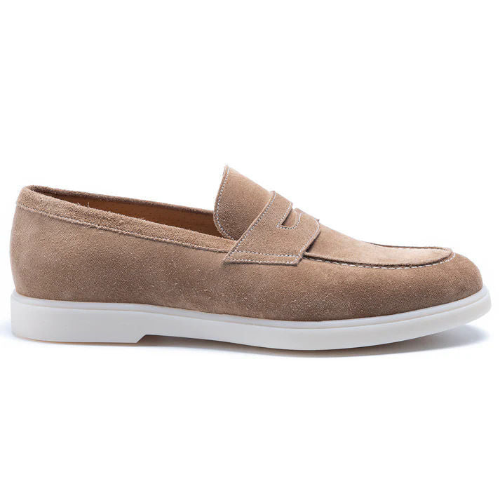 Tristan Suede Loafers in Beige side view — men's slip-on suede loafer