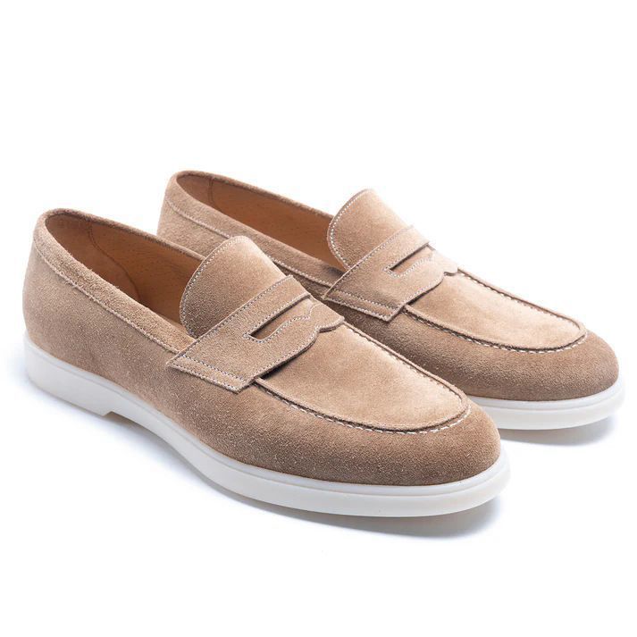 Tristan Suede Loafers in Beige — men's slip-on suede loafer