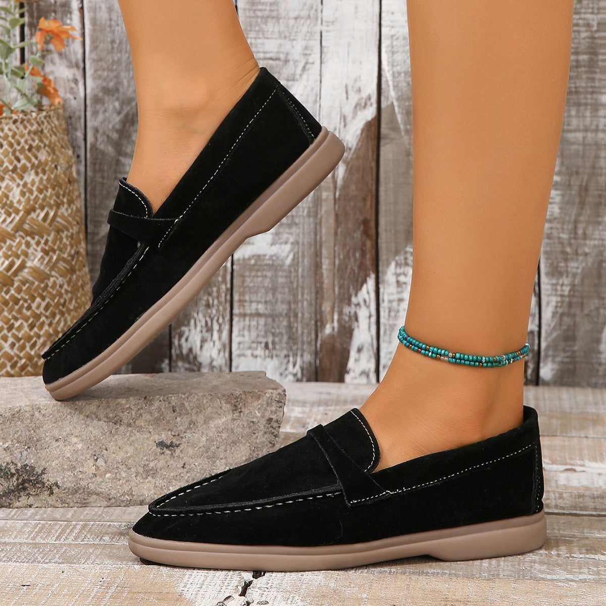 Serena Suede Loafers in Black — women's slip-on suede loafer