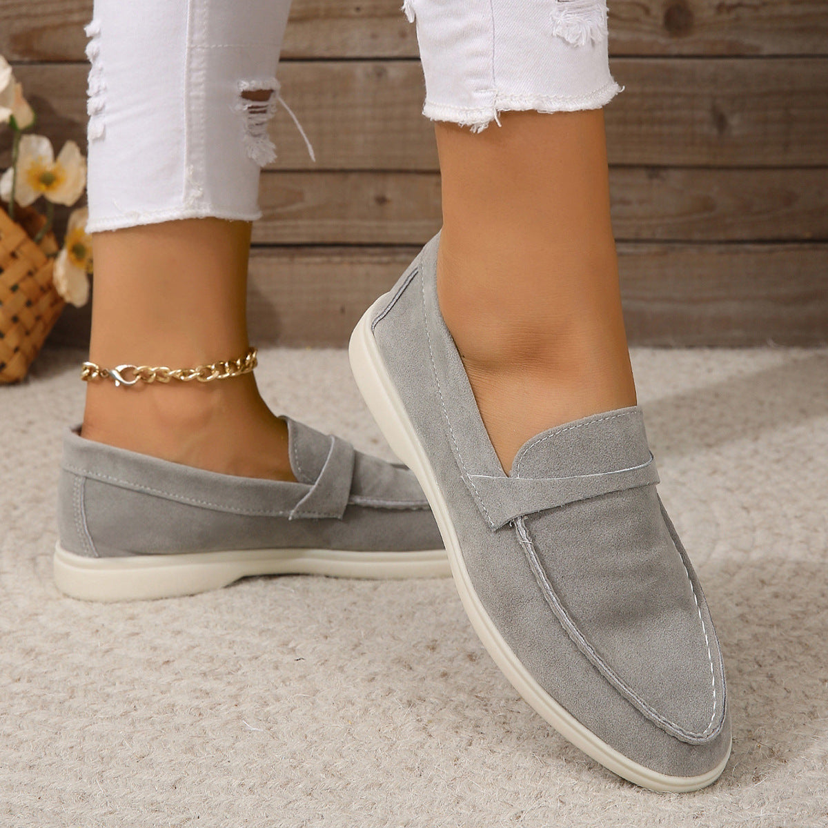 Serena Suede Loafers in Gray — women's slip-on suede loafer