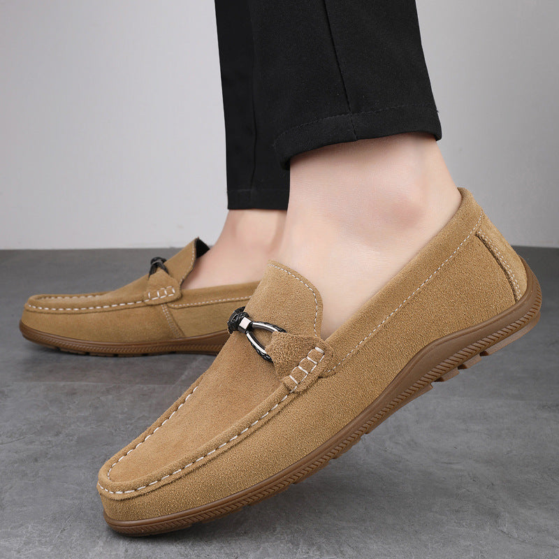 Barrett Suede Moccasins in Khaki — cloud-soft suede slip-on loafers side view