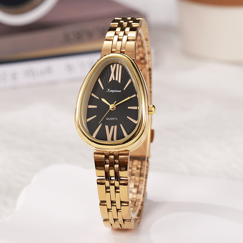 June Bracelet Watch in Black — petite teardrop dial with slim link bracelet