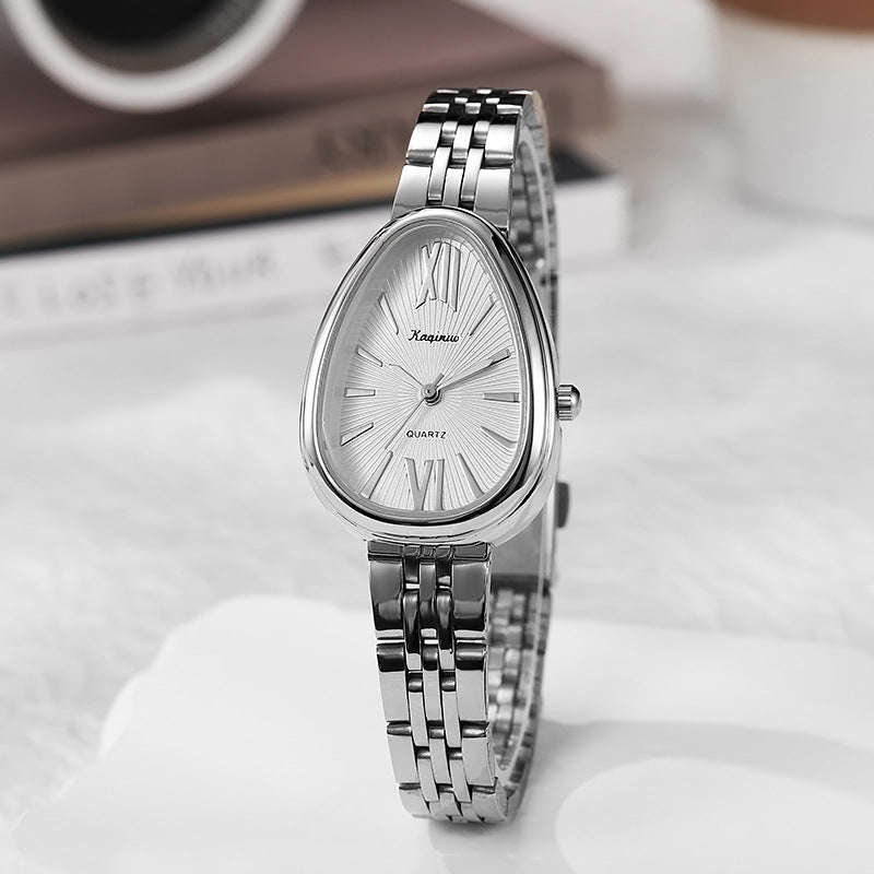 June Bracelet Watch in Silver — petite teardrop dial with slim link bracelet