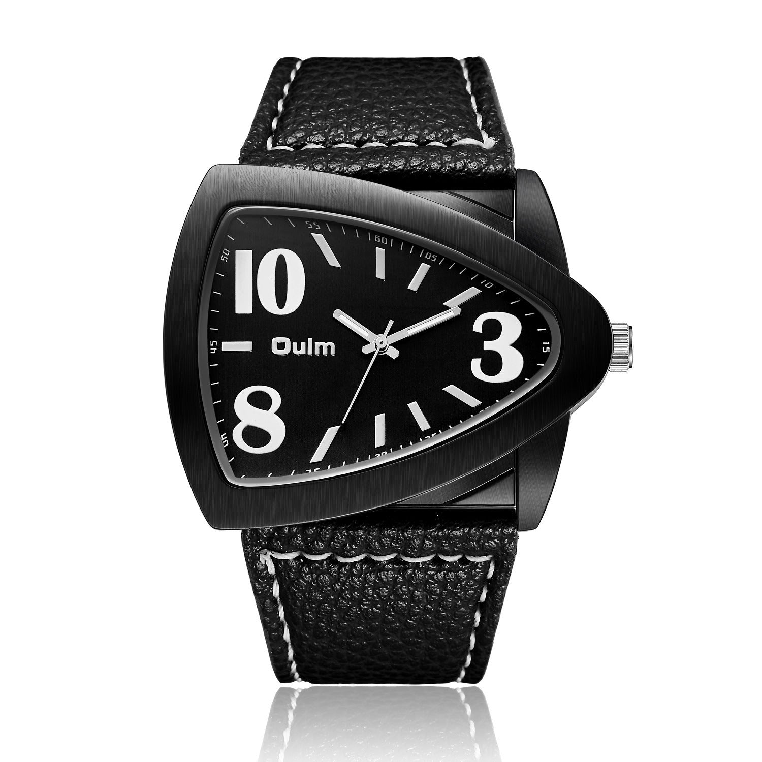 Aldo Shield Watch in Black — men's shield-case watch with oversized numerals and black leather strap