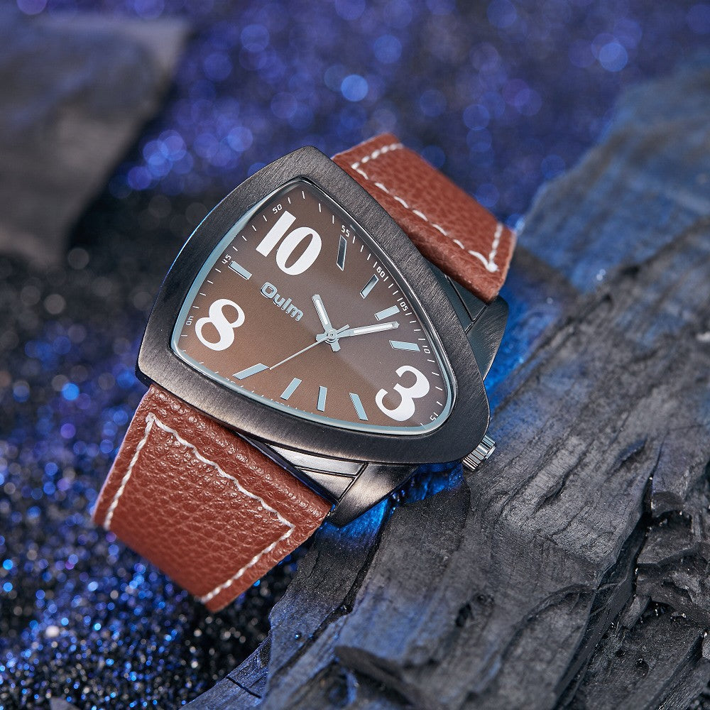 Aldo Shield Watch in Brown — men's shield-case watch on brown leather strap