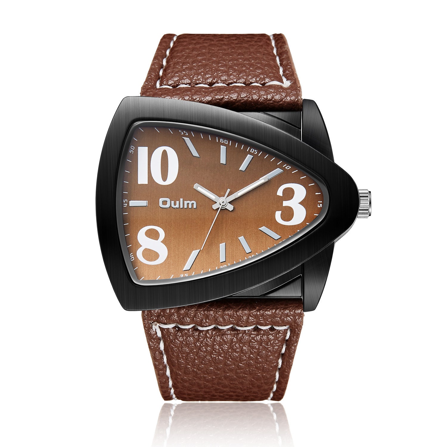 Aldo Shield Watch in Brown — men's shield-case watch with oversized numerals and brown leather strap