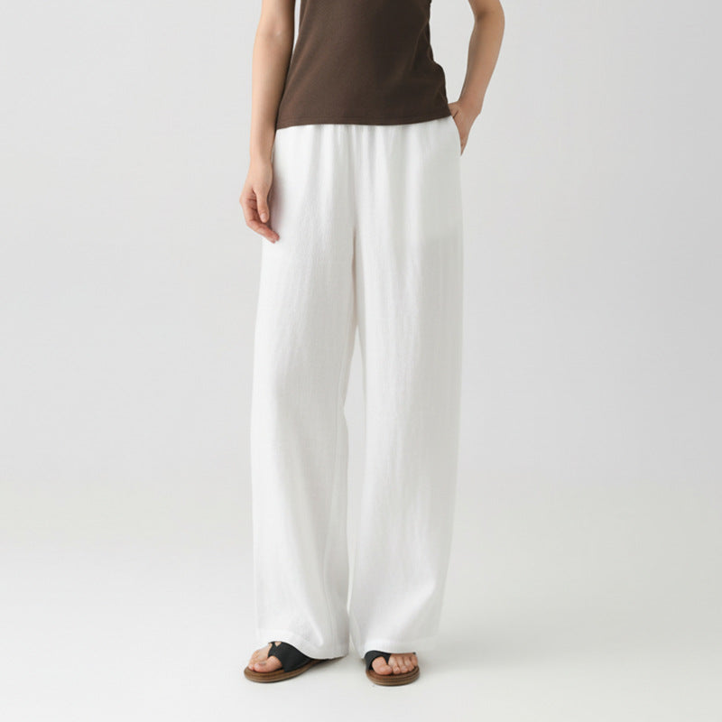 Isla Linen Pants in White — women's wide-leg linen pants with a relaxed drape and elastic waist