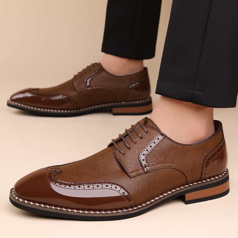 Spencer Brogue Sneakers in Brown — worn with tailored trousers